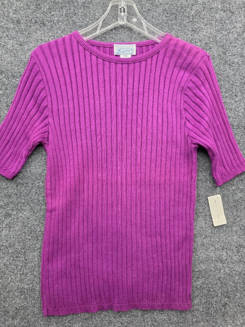 Vintage Ribbed Cotton Knit Sweater Top S Purple Minimalist Deadstock USA Layers